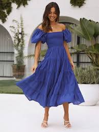 “Sunset Bloom Off‑Shoulder Fit & Flare Midi Dress”