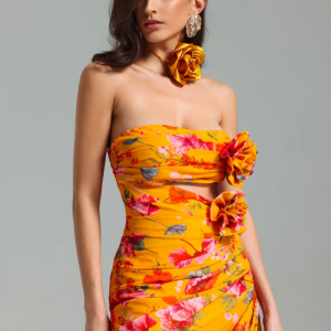 Roxany Cut Out Flower Printed Maxi Dress