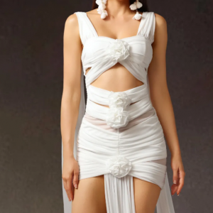 Kawayi Sleeveless Flowers Hollowed Out Mini Dress,