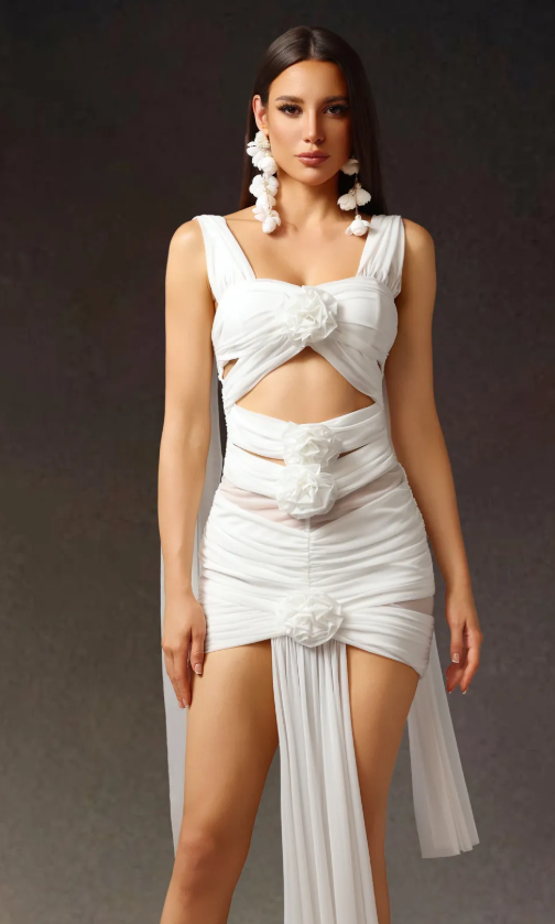 Kawayi Sleeveless Flowers Hollowed Out Mini Dress,