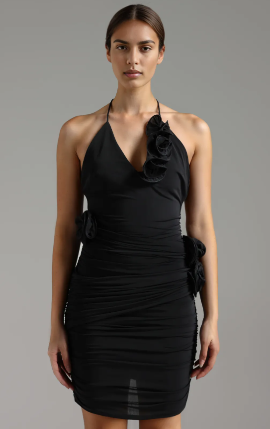 Vilina Halter V-neck Flowers Mini Dress