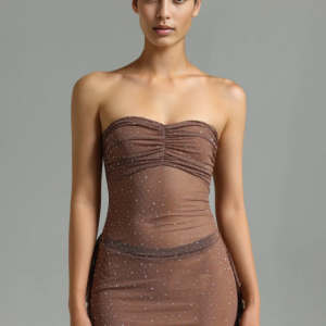 Kylli Rhinestones Ruffled Mesh Mini Dress