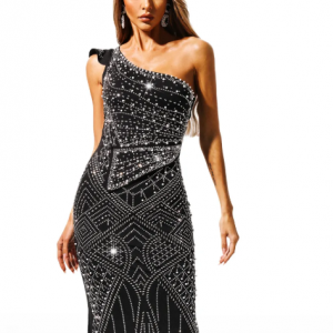 Ferina Skew Collar Diamond Maxi Dress