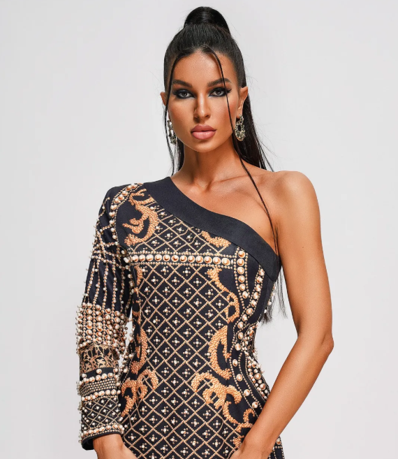 Daya One Shoulder Pearl Mini Dress