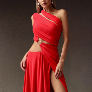 Xlyia High Slit Hollowed-out Maxi Dress