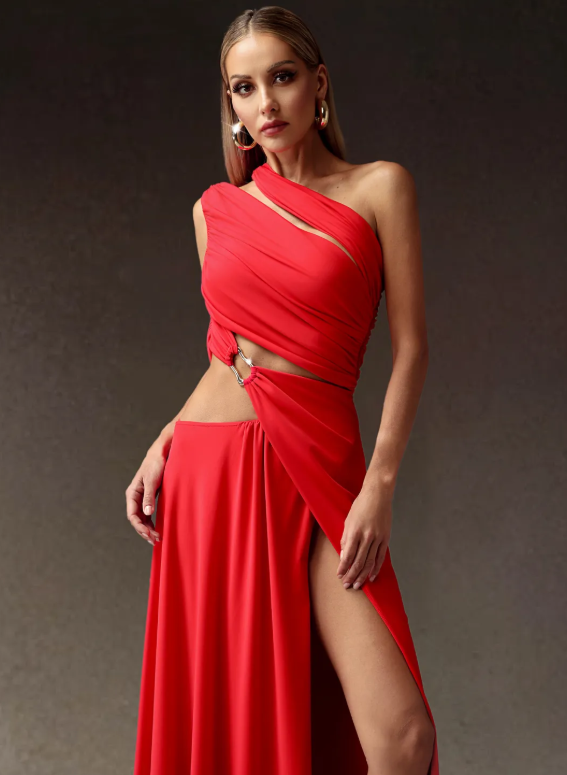 Xlyia High Slit Hollowed-out Maxi Dress