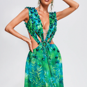 Yoland Printed Embellished Maxi Dress