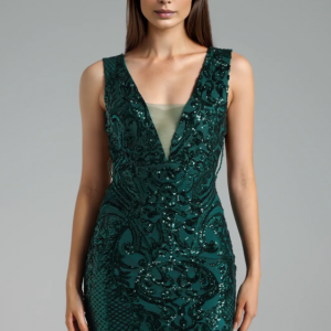 Peyton Deep-V Sequin Slim Maxi Dress