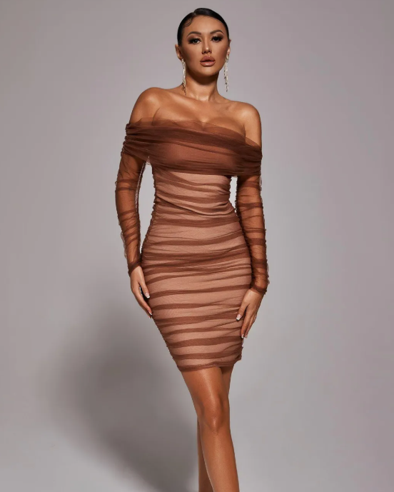 Rowena Ruched Mesh Bandage Midi Dress