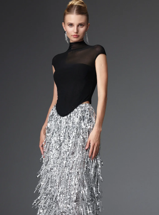 Glamorous Contour Corset Fringe Skirt Two-Piece Set